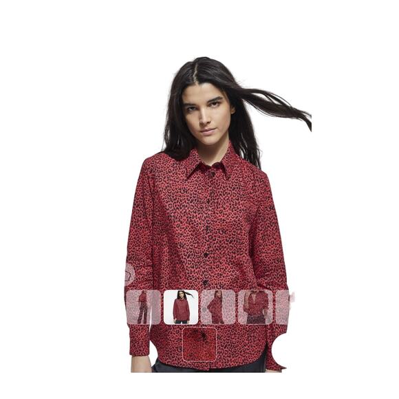 NWT Talbots Button Up Blouse Red Animal Print Size‎ 4P - Picture 1 of 16